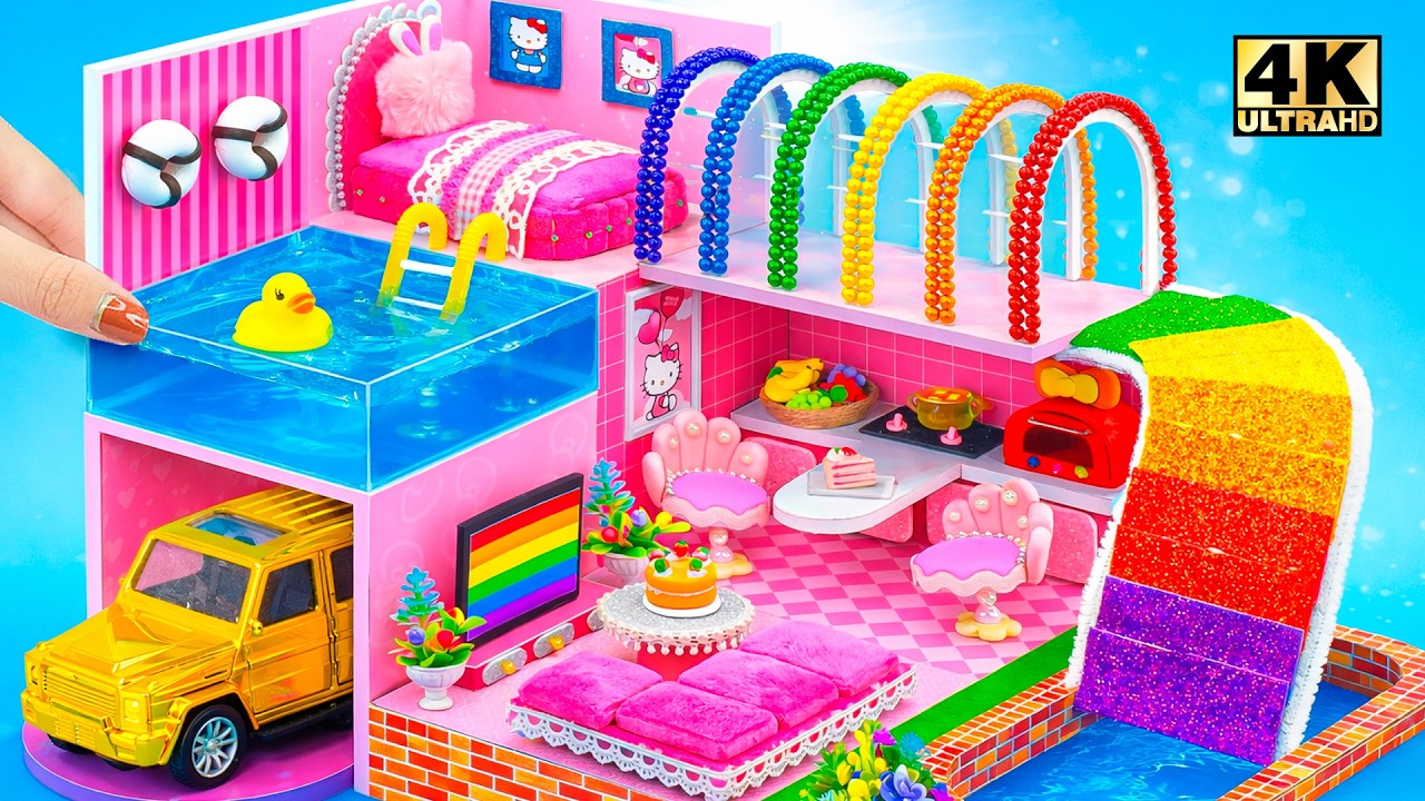 Make Hello Kitty Magnet Dream House for Two with Rainbow Slide & Indoor Pool 💗 DIY Miniature House