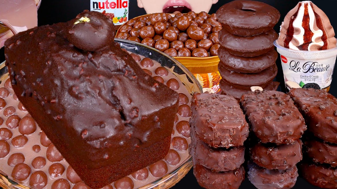 ASMR MALTESERS CHOCOLATE ICE CREAM CAKE NUTELLA DESSERT MUKBANG 초콜릿 먹방チョコレートアイスクリーム 咀嚼音EATING SOUNDS