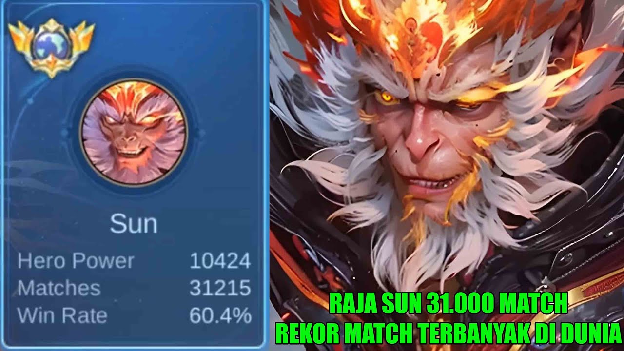Rekor match terbanyak di Dunia satu hero RAJA SUN 31.200 match