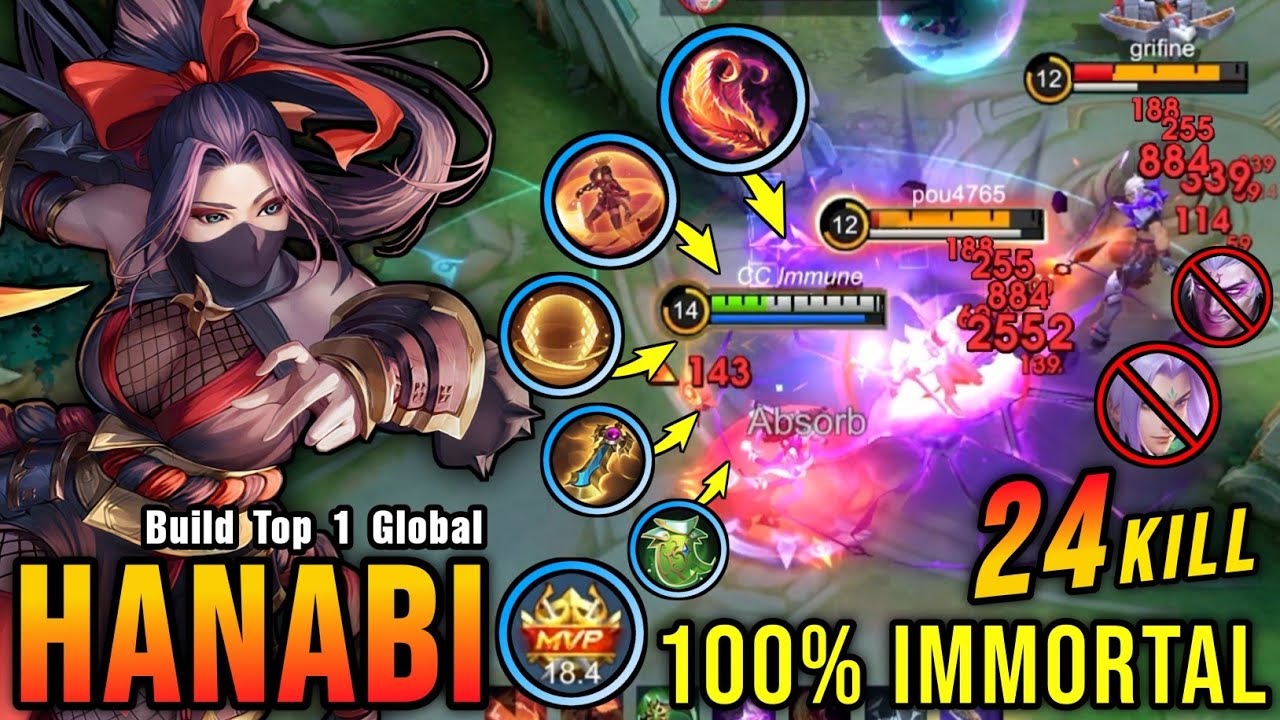 100% IMMORTAL!! 24 Kills Hanabi Best Build and Emblem!! - Build Top 1 Global Hanabi ~ MLBB