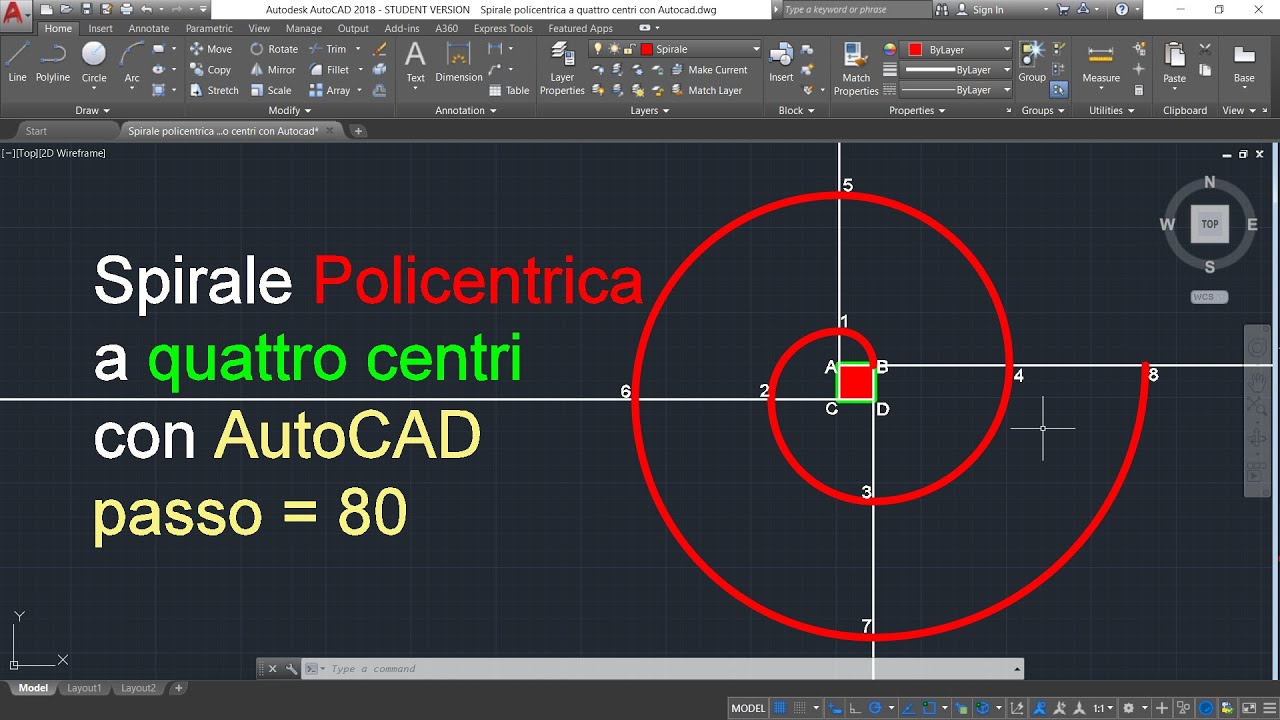 Spirale policentrica a 4 centri con AutoCAD - Tecnologie e tecniche di rappresentazione grafiche