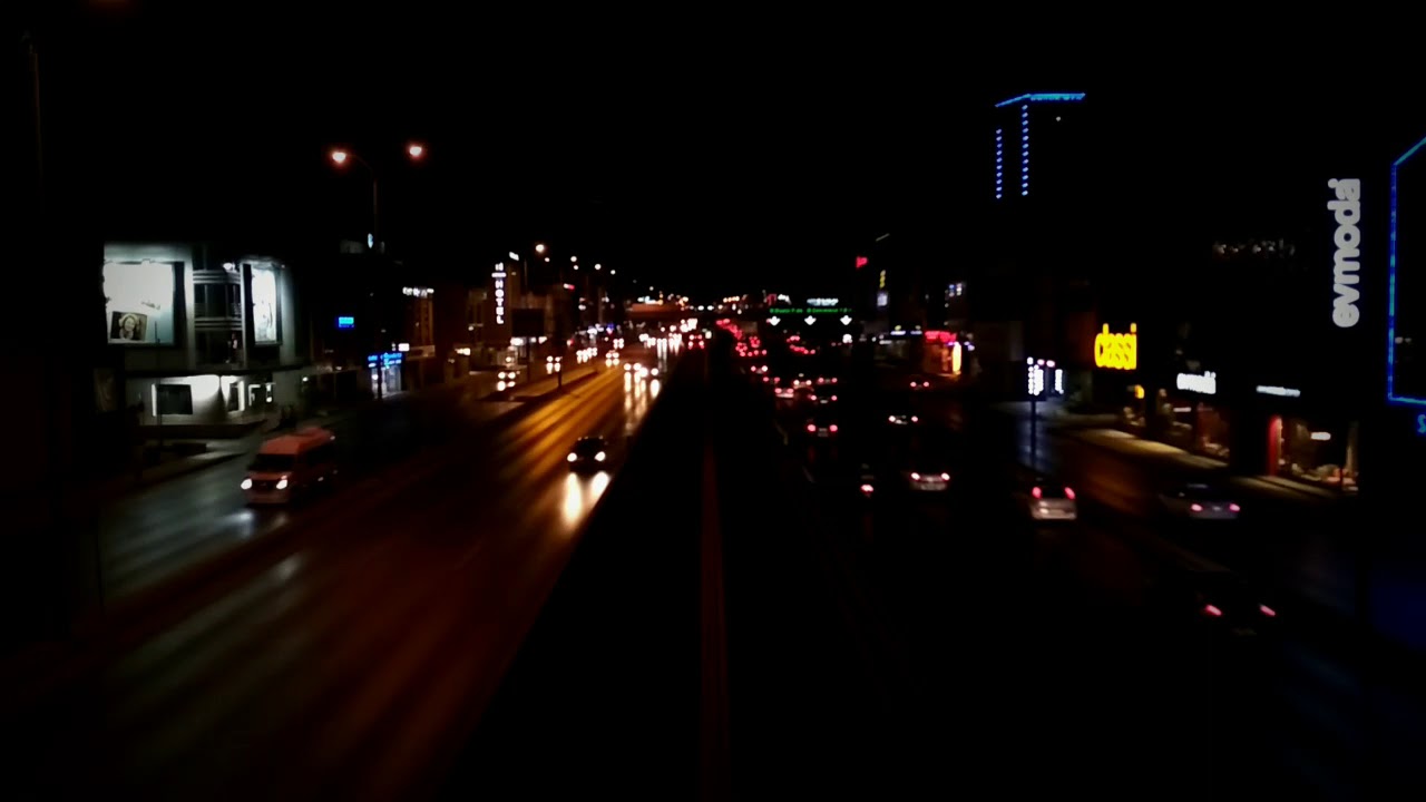The night on the Highway of Istanbul , car voice and piano, headlights and stop lamps