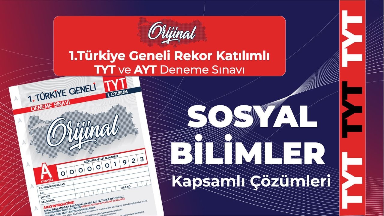 Orijinal yayınları 2025 -2026  1.Türkiye Geneli Denemesi - TYT Sosyal Bilimler Çözümleri