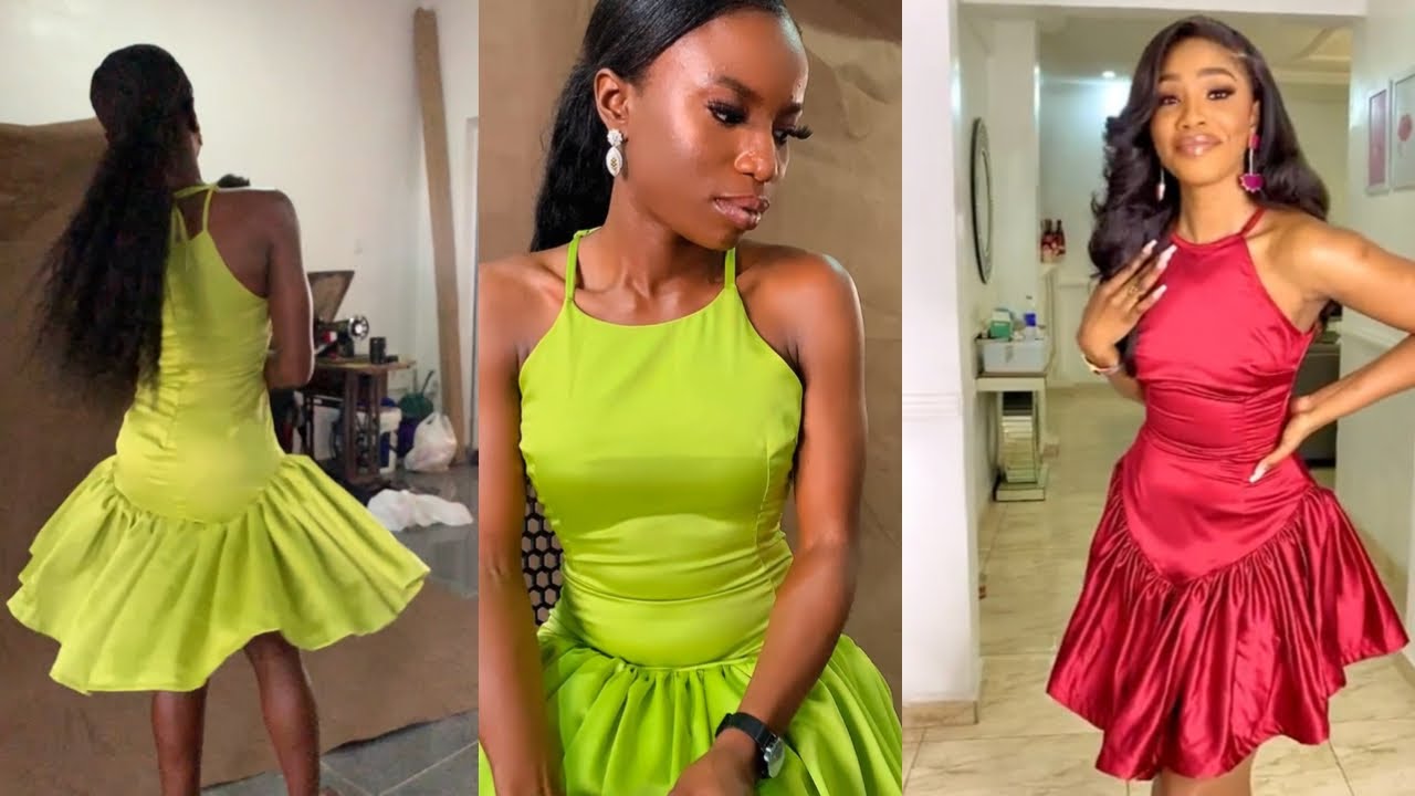 How to Cut and Sew A Fitted Halter Neck Dress With Gathered Ruffles (as seen on Sharon Ooja)