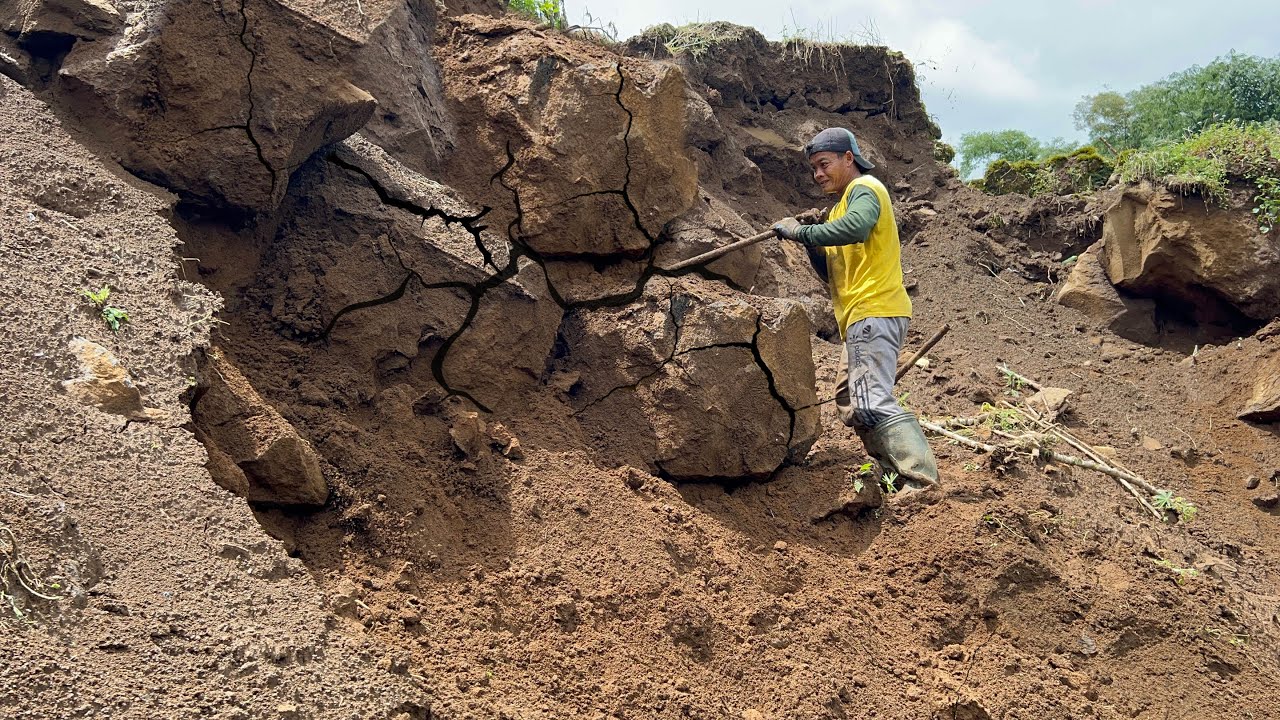 Dropping large rocks buried in the ground