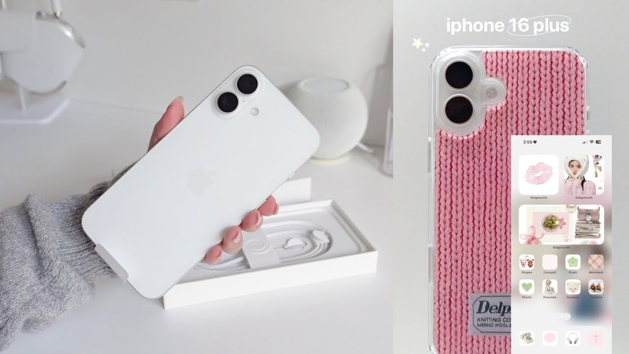 IPHONE 16 PLUS (white) unboxing *ੈ✩ aesthetic ios 18 phone transformation + phone cases