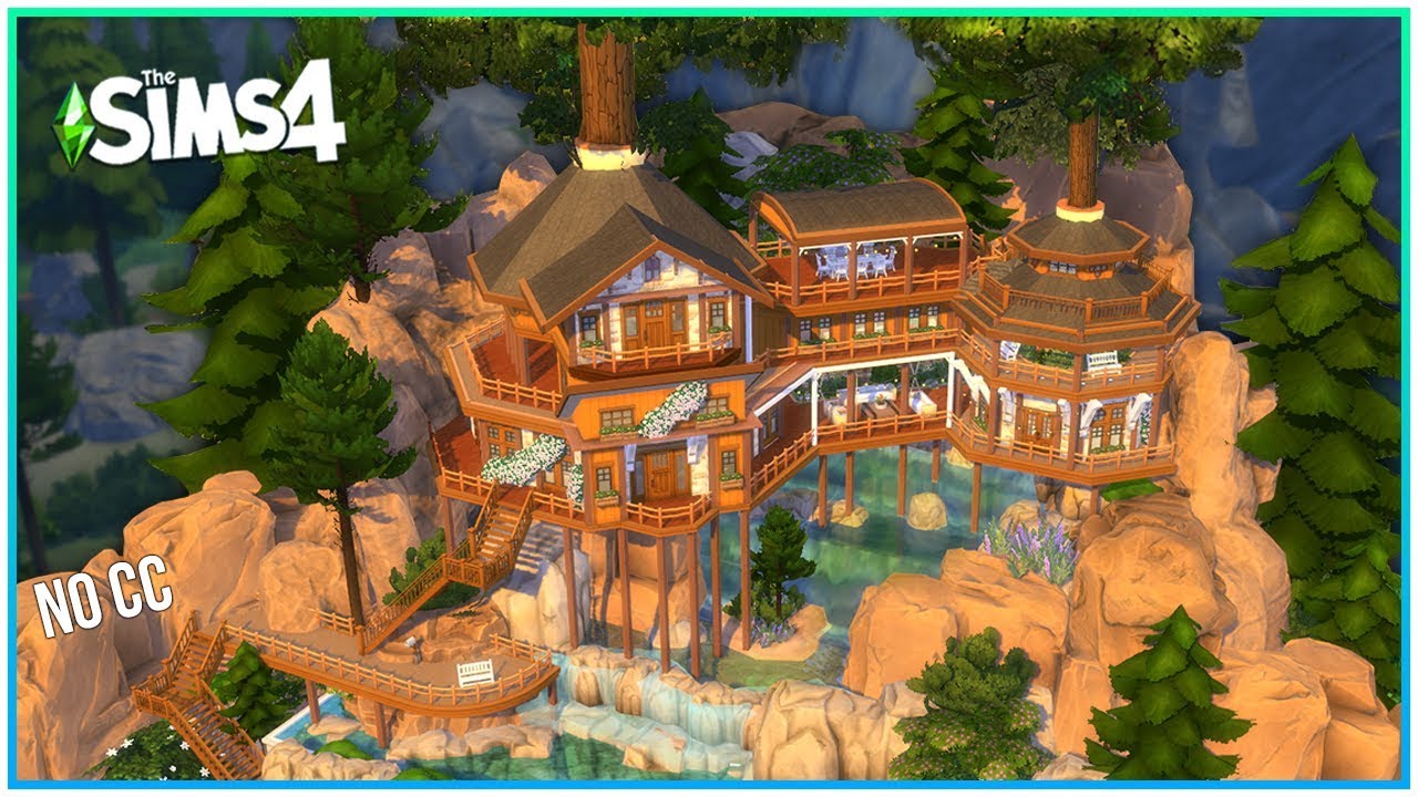Tree House Over Waterfall [No CC] - Sims 4 Speed Build | Kate Emerald