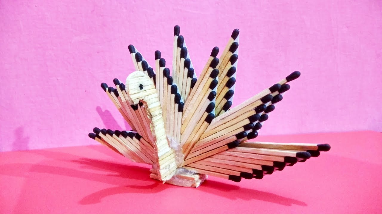How to make peacock using matchstick | Matchsticks art and craft | How to make matchsticks art