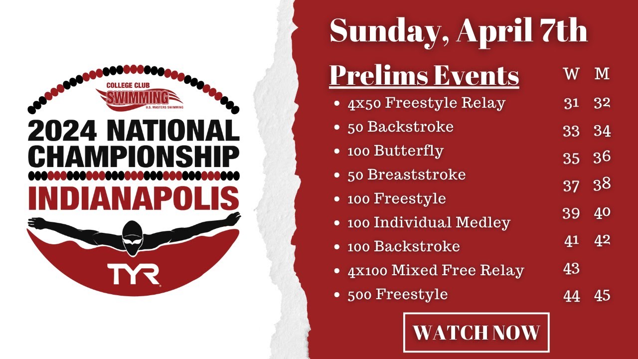 Sunday Prelims College Club Swimming | Men's Pool | 2024 National Championships | IN