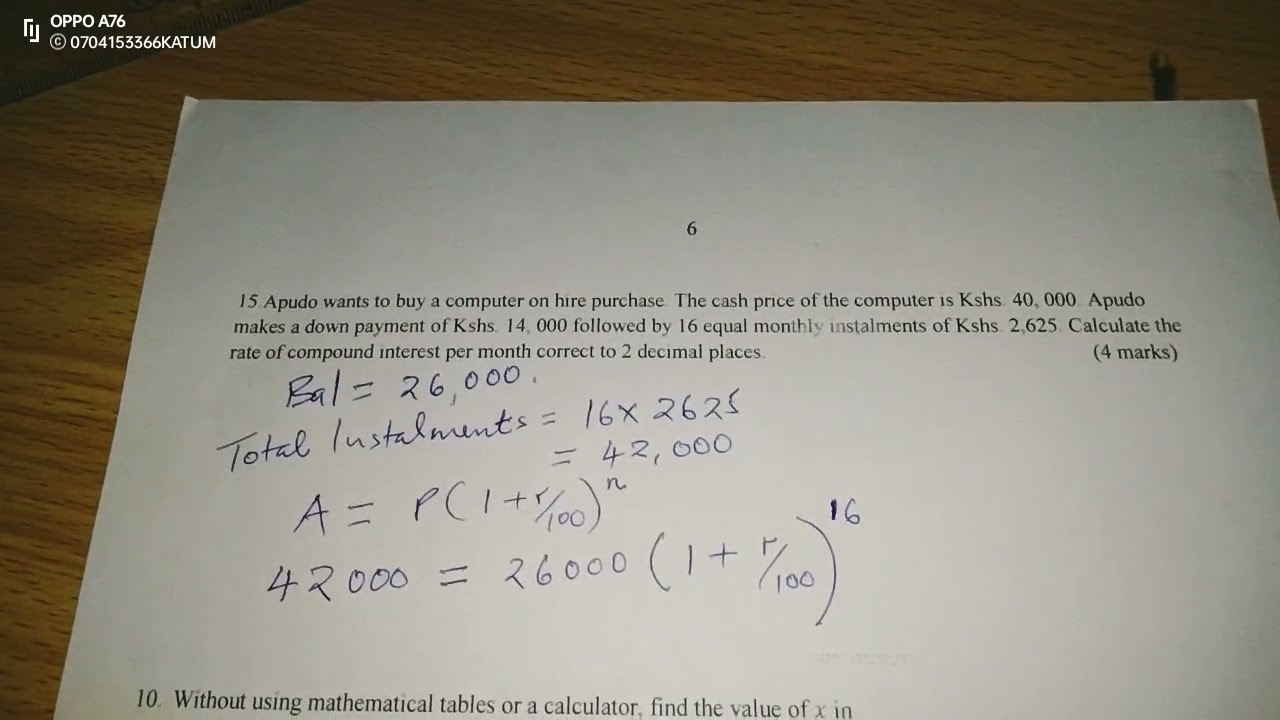 HIRE PURCHASE AND COMPOUND INTEREST (COMMERCIAL ARITHMETIC)
