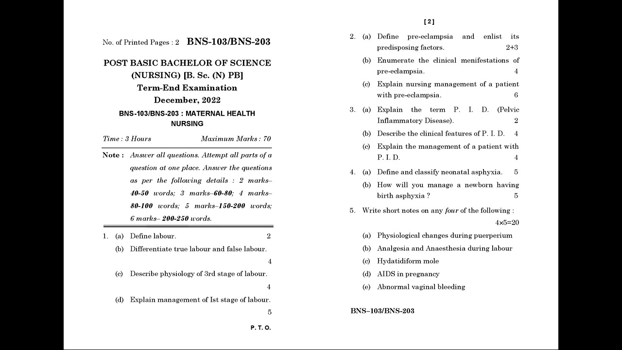 BNS - 103 / BNS - 203   December 2022 Question Paper