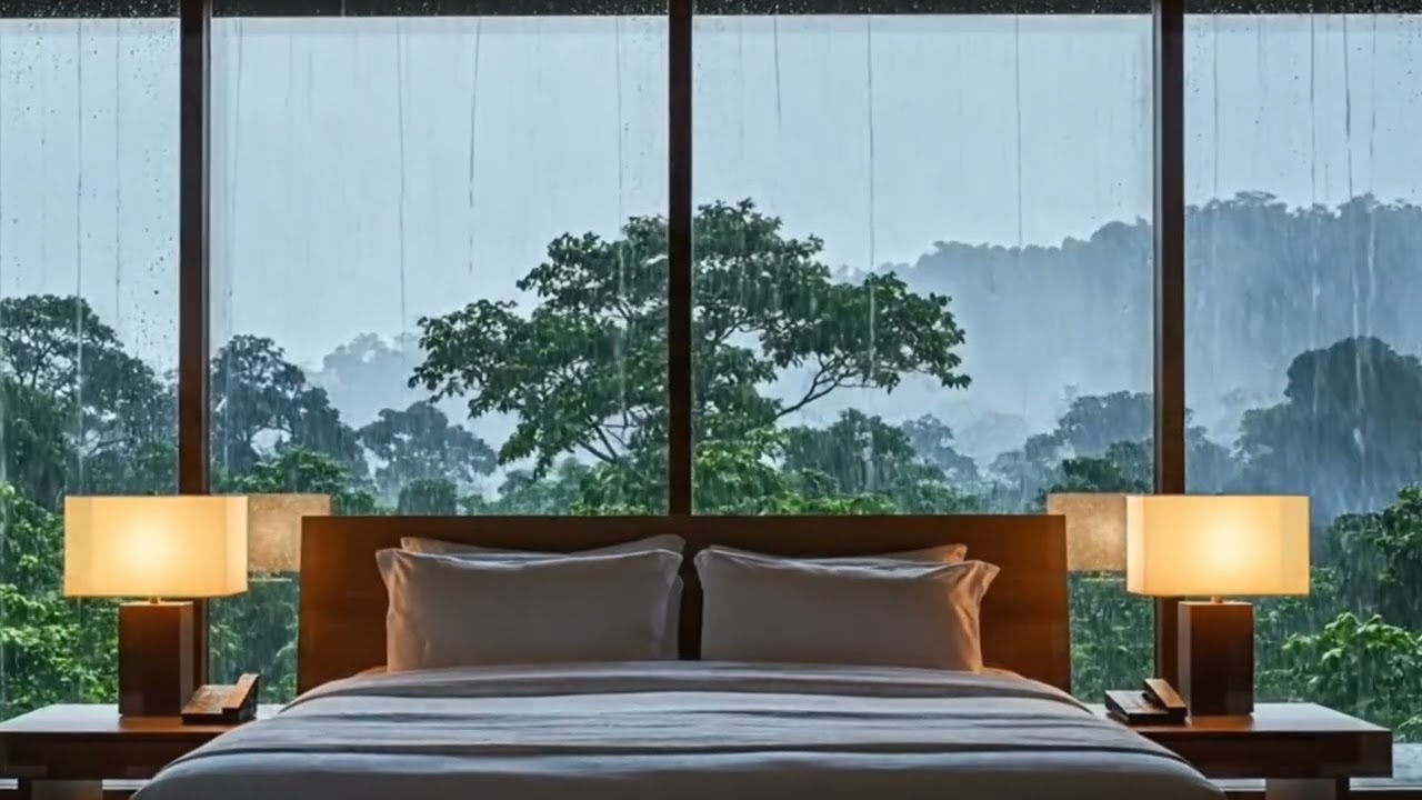 Deep Sleep with Heavy Rain & Distant Thunder ⛈️ Cozy Bedroom Ambience for a Stormy Night