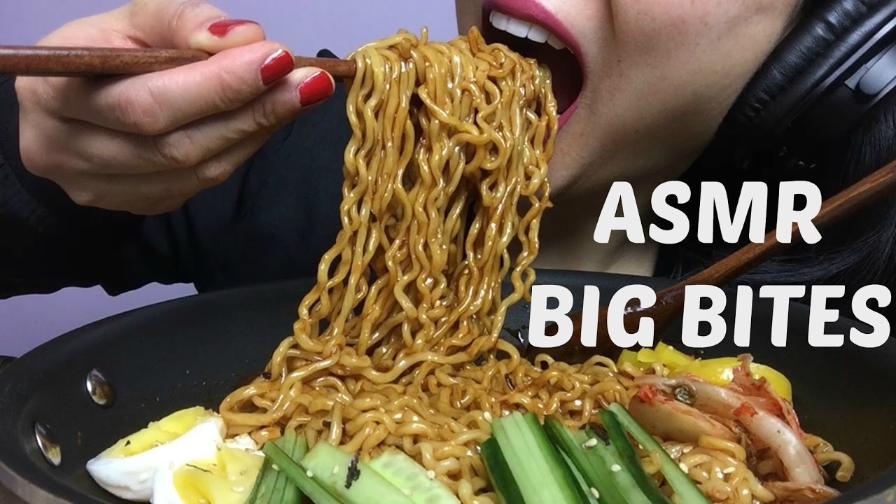 ASMR BIG BITES NO TALKING (Korean Fire Noodles + Black Bean Noodles) EATING SOUNDS | SAS-ASMR