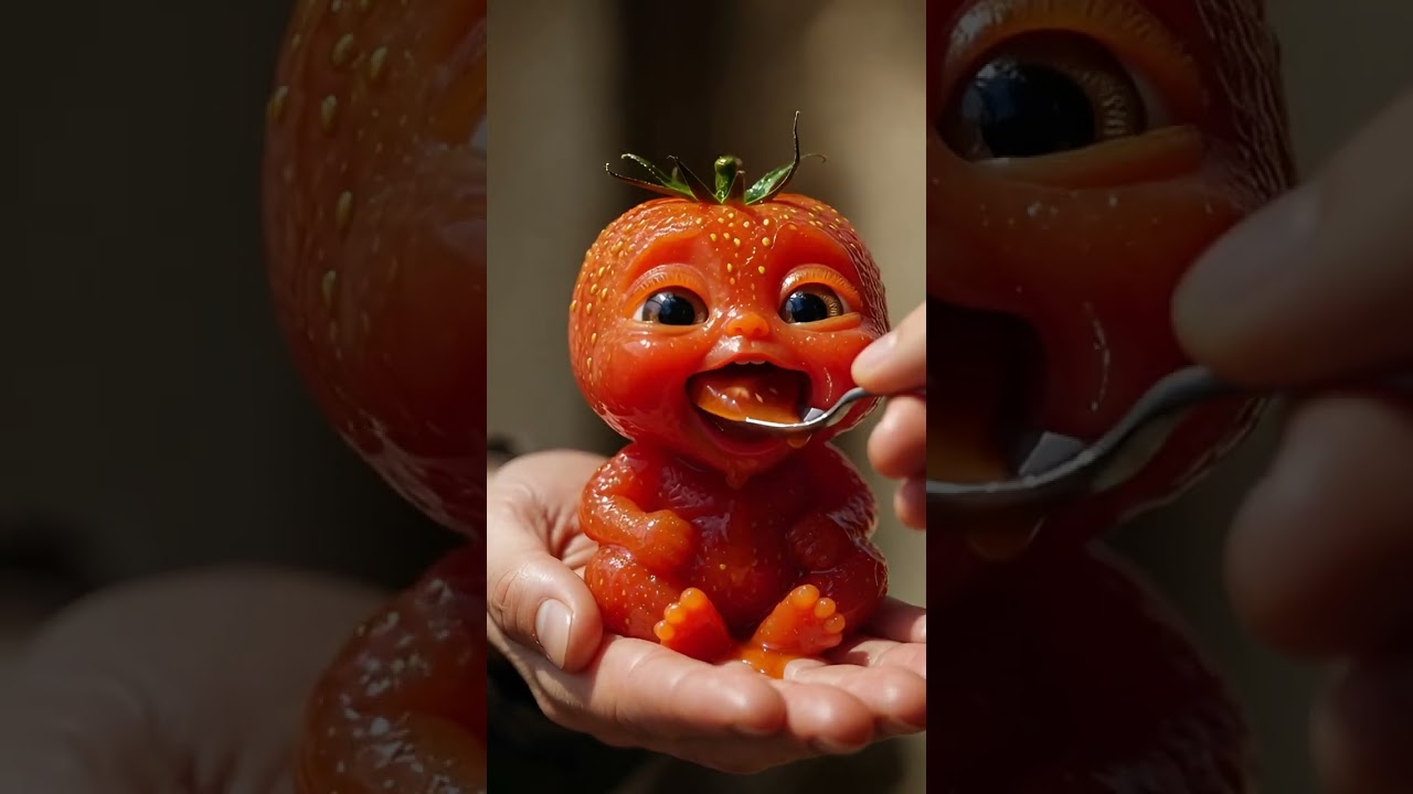 Tomato Baby Eating Itself 🍅 | Hyper-Realistic Cute AI Food  