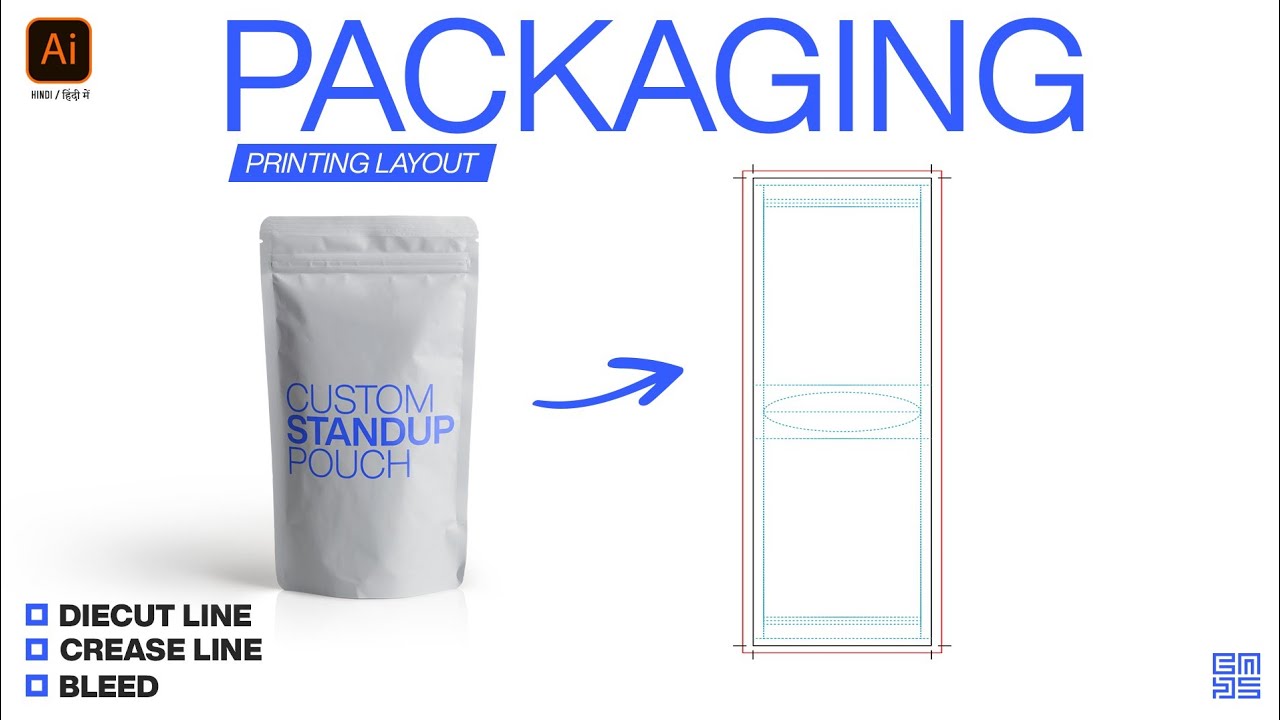 Custom Standup Pouch | Packaging Printing Layout | Adobe illustrator in HINDI / हिंदी में