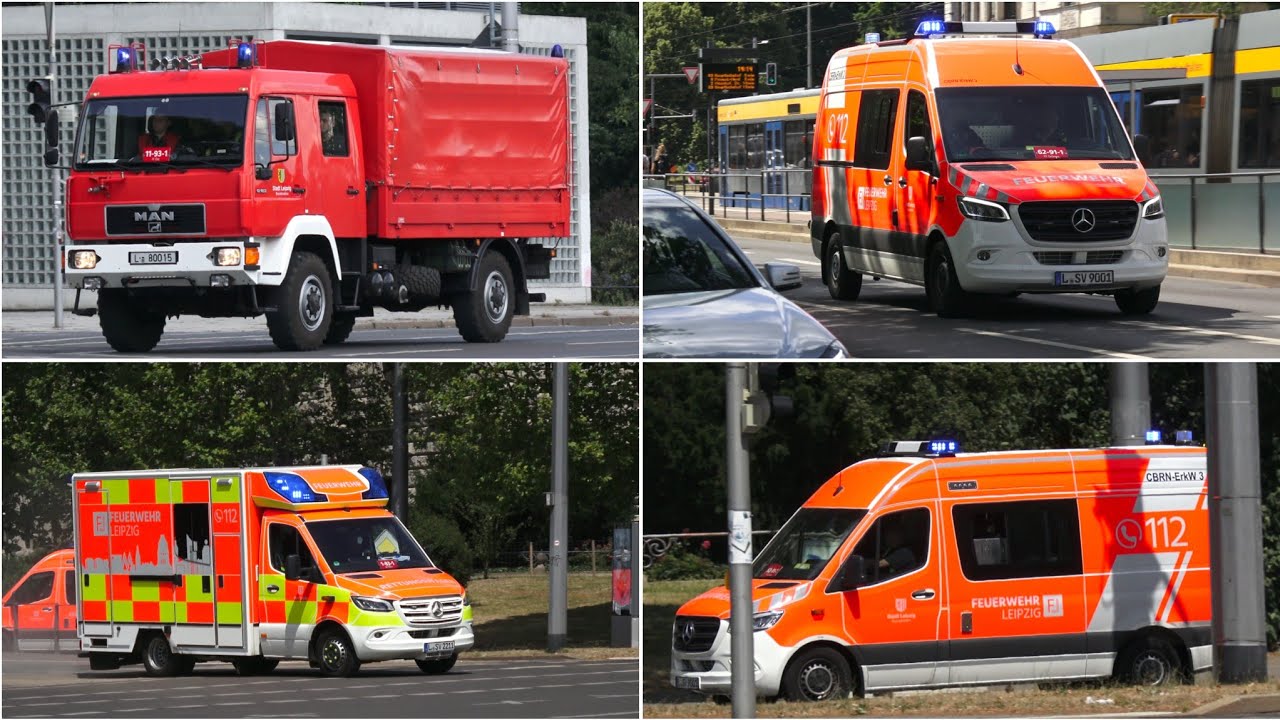 [Dekon und Erkunder] GW Dekon-P FF Leipzig Ost und 2x CBRN-ErkKw FF Leipzig Gr&uuml;nau auf Einsatzfahrt