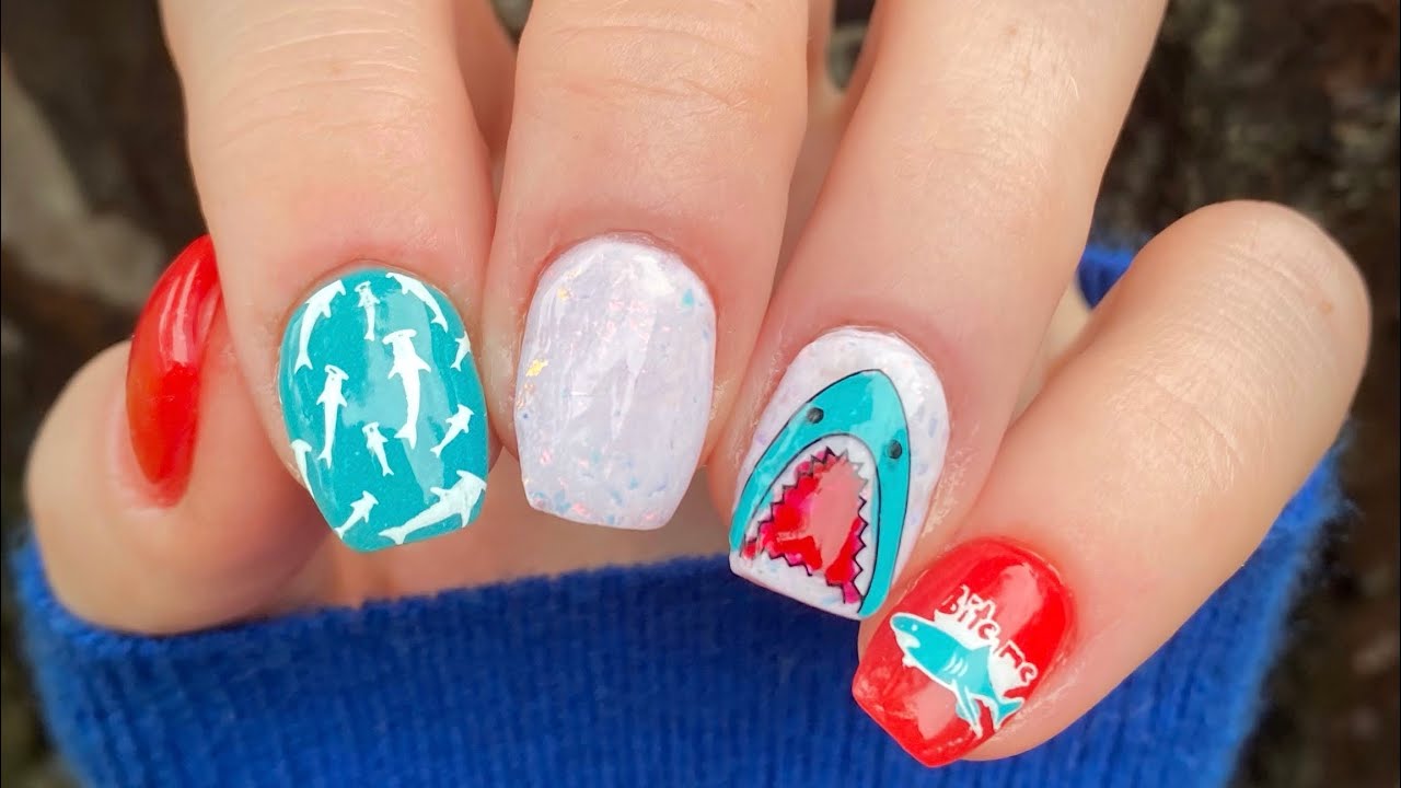 Dip With Me | Shark Week Inspired Nail Art with Stamping and Dip Powder | Sol Dips
