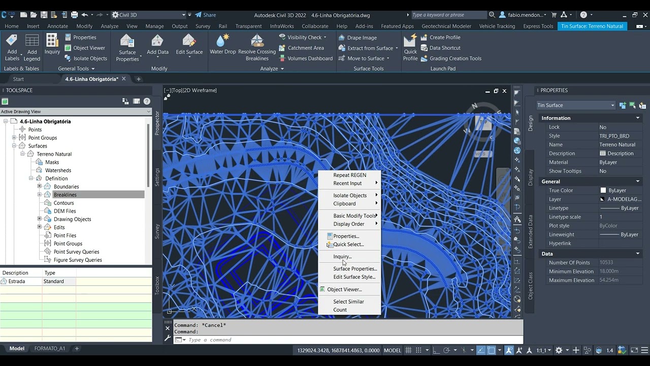 4.6-Adicionando linhas obrigatórias  no Civil 3D (Break Line)