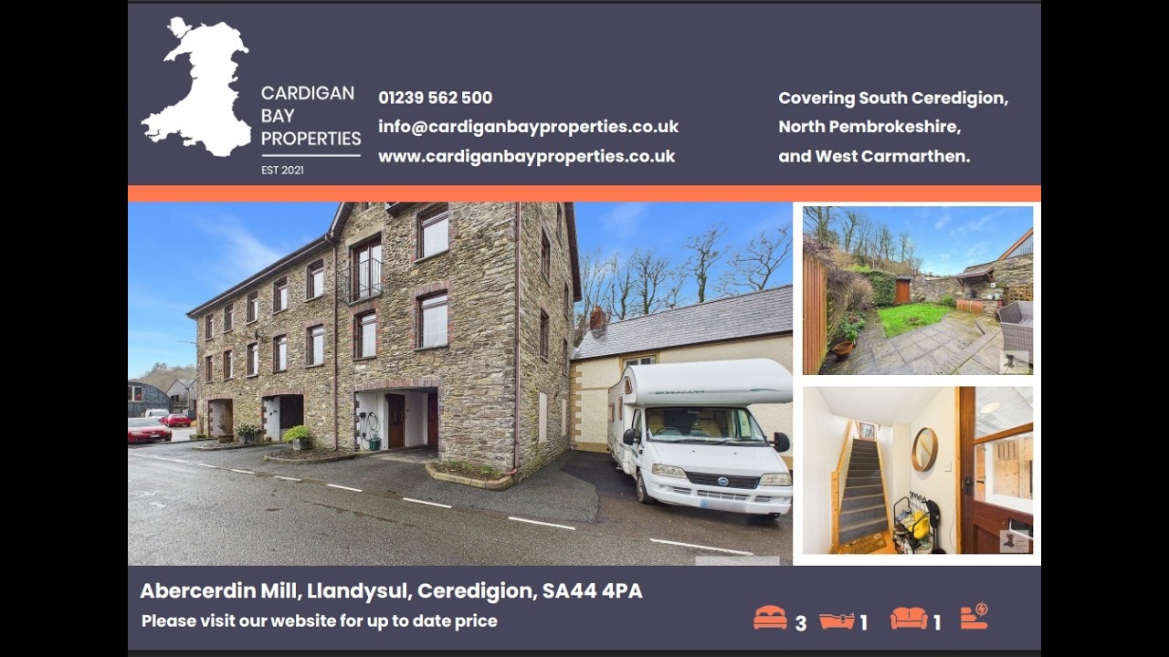 Property For Sale: 3 bedroom end of terrace home, Mill conversation, Nr Llandysul, Cardigan Bay
