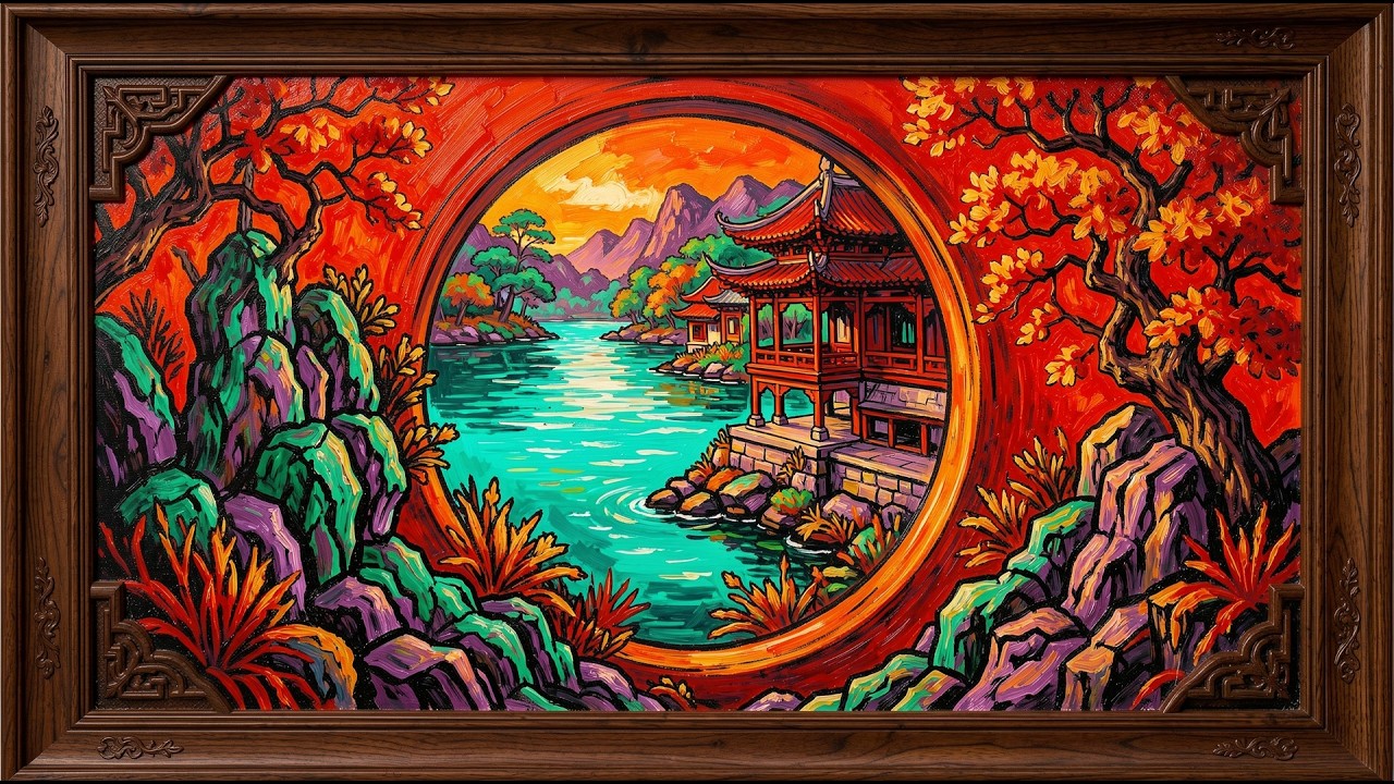 fauvist style Chinese garden frame tv art 4k with music | tv screensaver