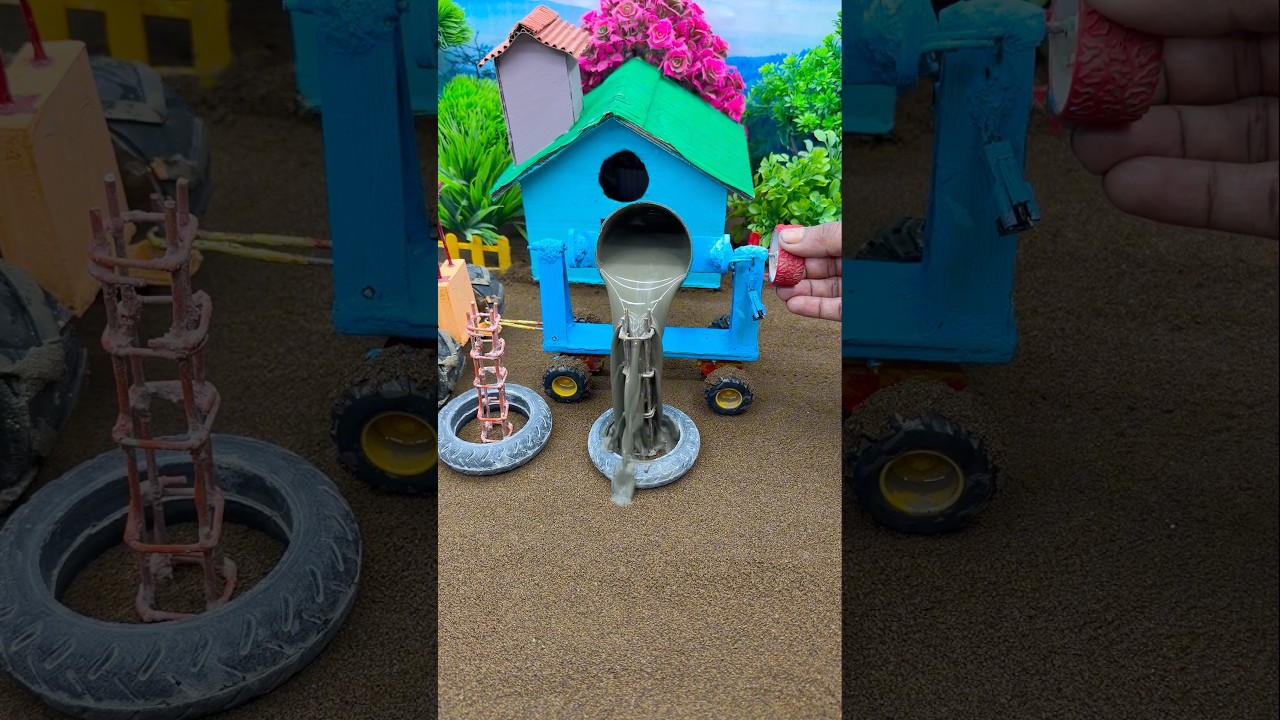 😱 Real Working Mini Tractor Making Cement Pillar | Amazing DIY Construction Machine 🚜 #shorts