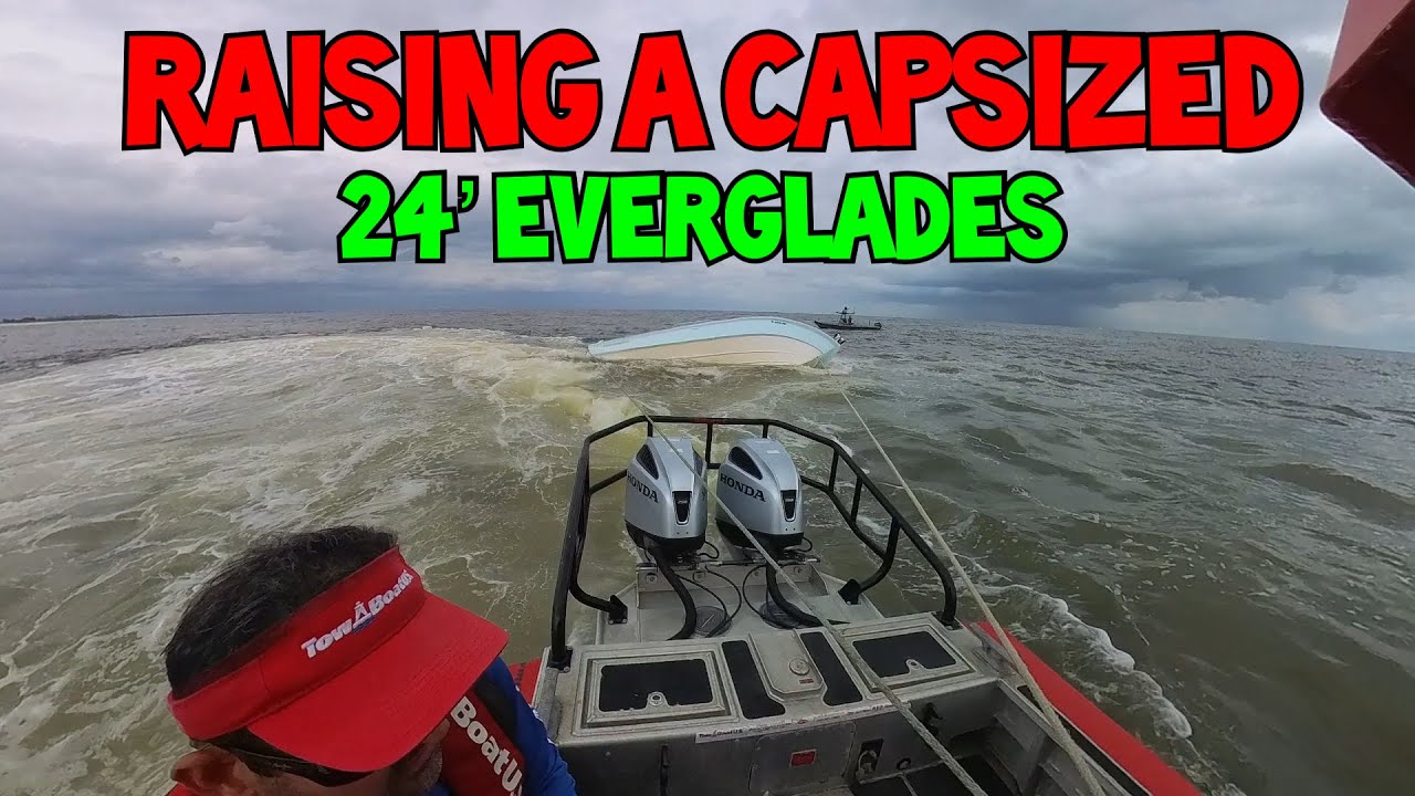 Capsized 24' Everglades Vessel Outside the St Lucie Inlet, Captain Ok After Wave Rolls Boat On Reef