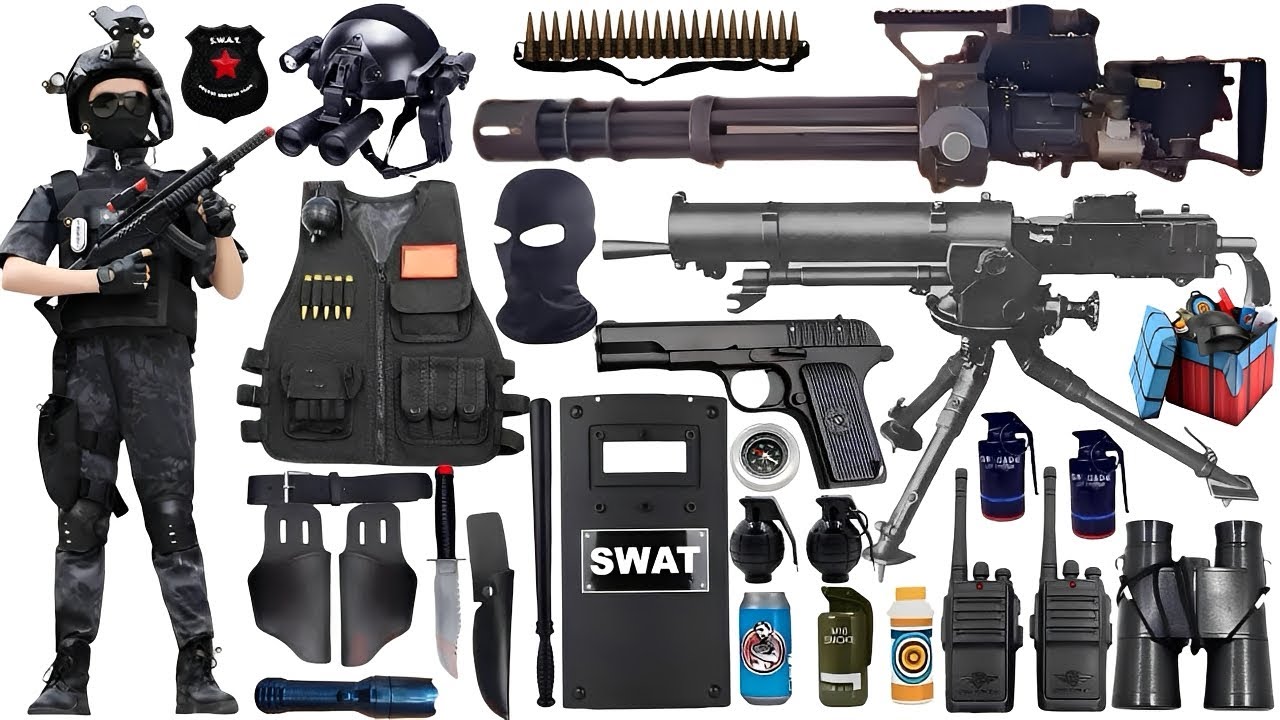 Special Forces military toy gun set unboxing, Gatling machine gun,RPG rocket launcher,submachine gun
