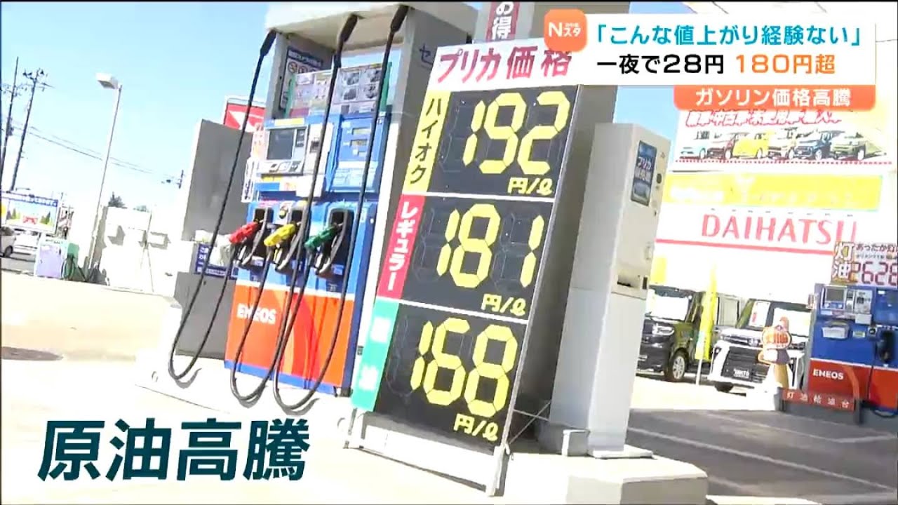 イラン情勢でガソリン急激高騰「181円」も…前日比28円値上げに「家計に厳しい」宮城