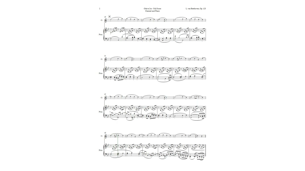 Ode to Joy by Beethoven for B♭ Clarinet and Piano | ARRANGEMENT
