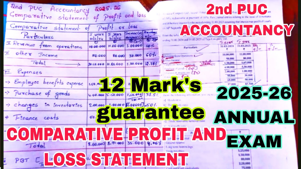 2nd PUC ACCOUNTANCY COMAPARATIVE profit and loss statement 2025-26 EXAM important guarantee12 Mark's