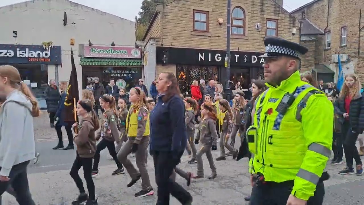 Remembrance Sunday Marching in Mirfield Town Centre