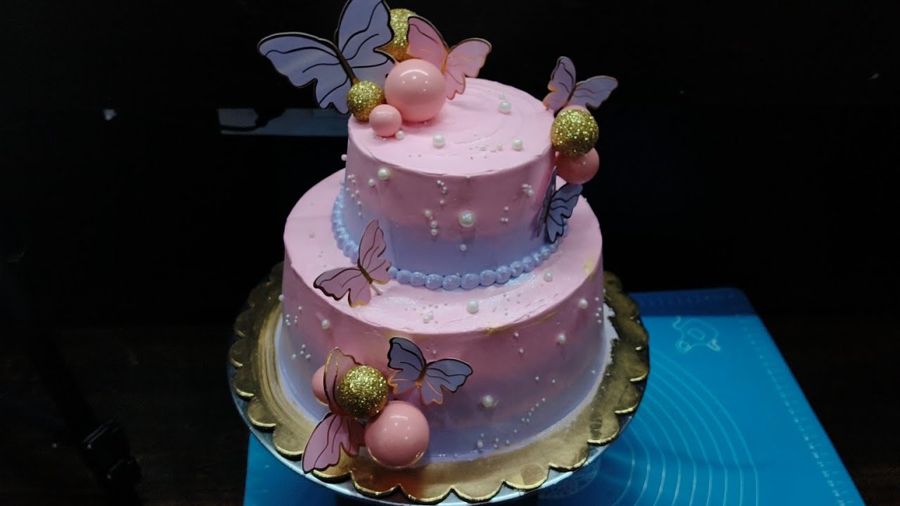PINEAPPLE CAKE II 2 TIER BEAUTIFUL BUTTERFLY DESIGN CAKE II 🩷🩷 II BIRTHDAY CAKE II 4POUND(2KG)