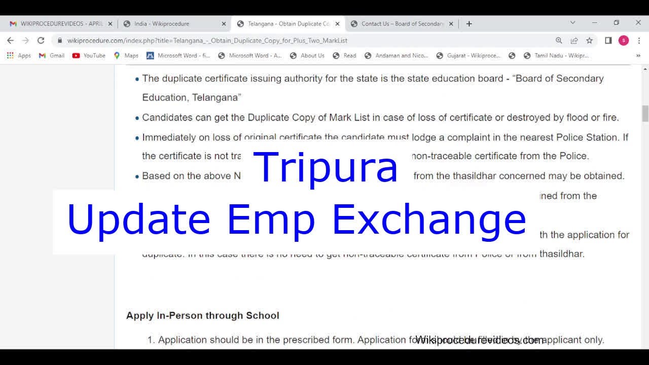 Tripura - Add Qualification or Experience in Employment Exchange (Online)