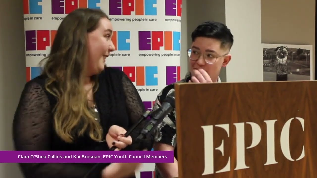 Clara and Kai, EPIC Youth Council members, at EPIC's Care Day 23 Celebration in the CHQ Building