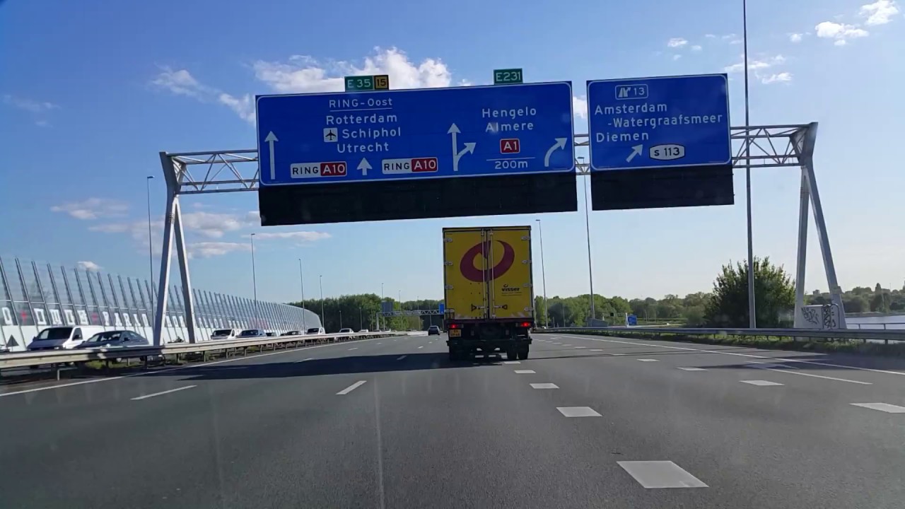Dashcam Beelden Amsterdam: 》Knooppunt  Coenplein》Knooppunt Watergraafsmeer 》A1.