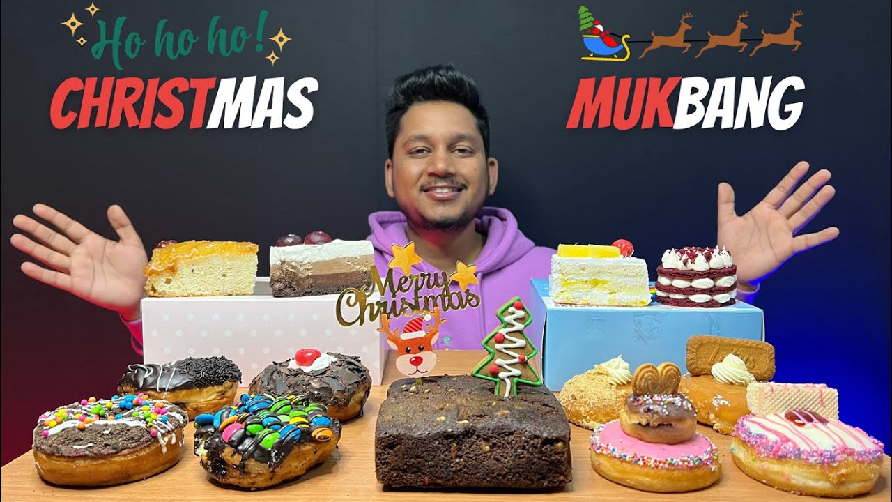 Christmas Special Mukbang | Plum Cake | Dunkin Donuts | Super Donuts | Pastries | Christmas 2022
