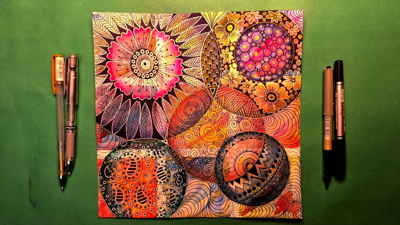 Unbeliveable Zentangle with Watercolor || Try Geometric Zendoodle in Different Way!