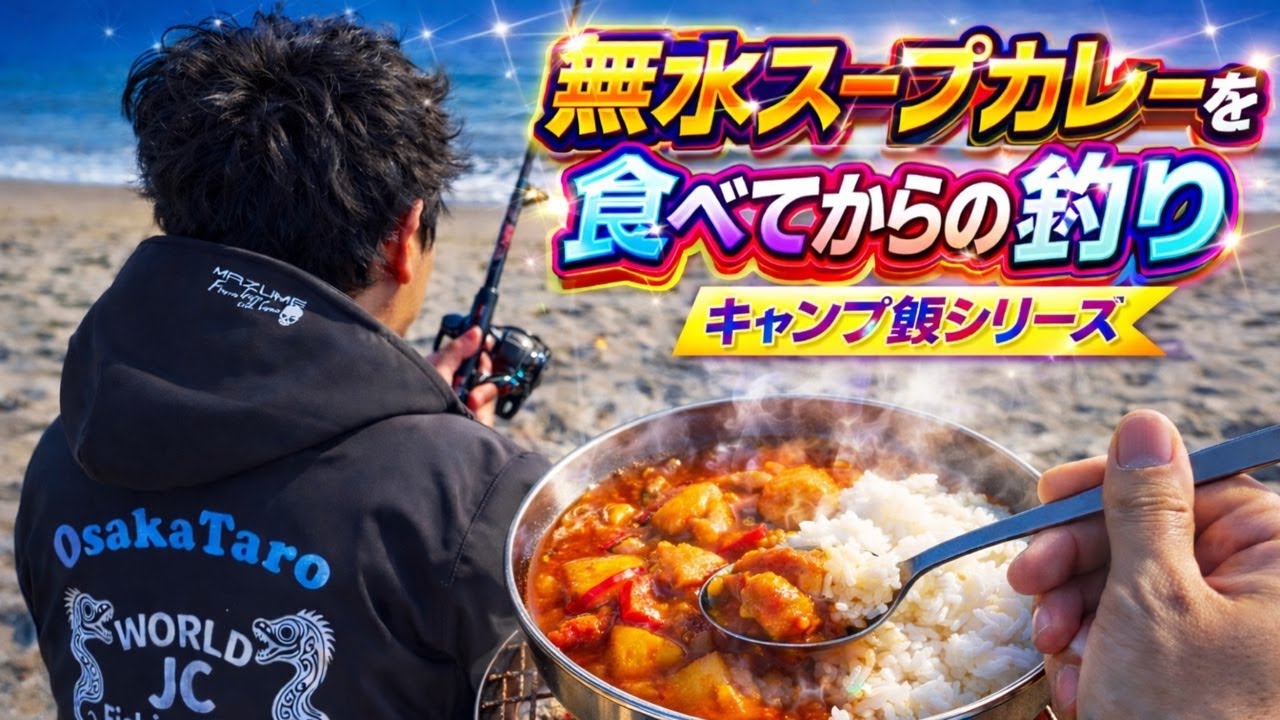 【砂浜×炭火】無水スープカレー爆食いしてから本気の穴釣りへ…キャンプ飯が最高すぎた