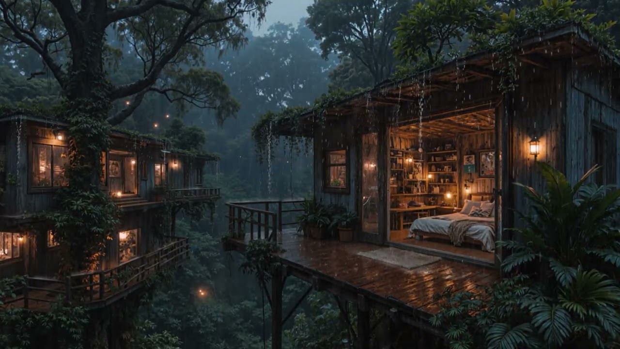 Gentle Cabin Rain in the Forest 🌲 | 8 Hours Warm Sleep Soundscape (4K – No Ads)