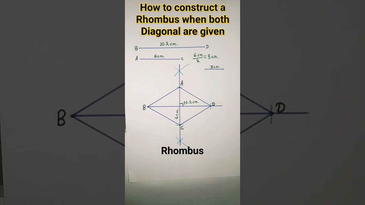 how to construct a rhombus when both diagonal are given#Rhombus#shorts#ytshorts#easy#construction