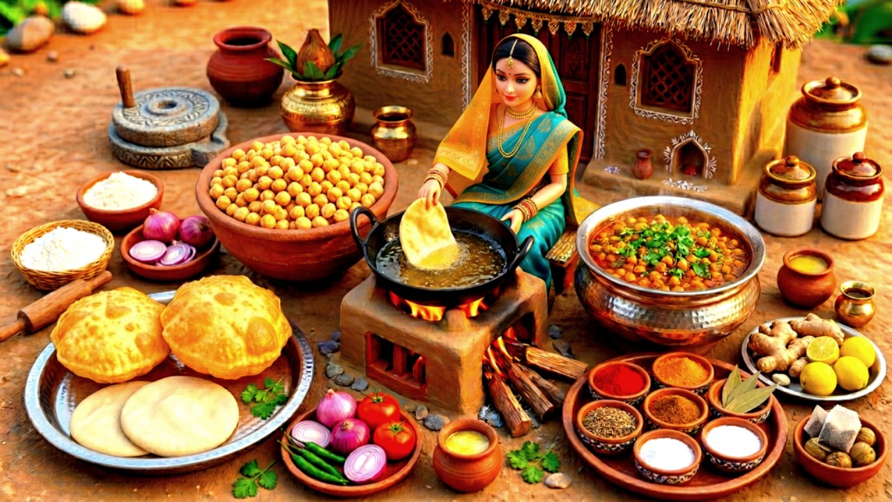 Miniature Doll Chole Bhature Cooking ASMR 🧆🍛| Indian Village Tiny Kitchen Story