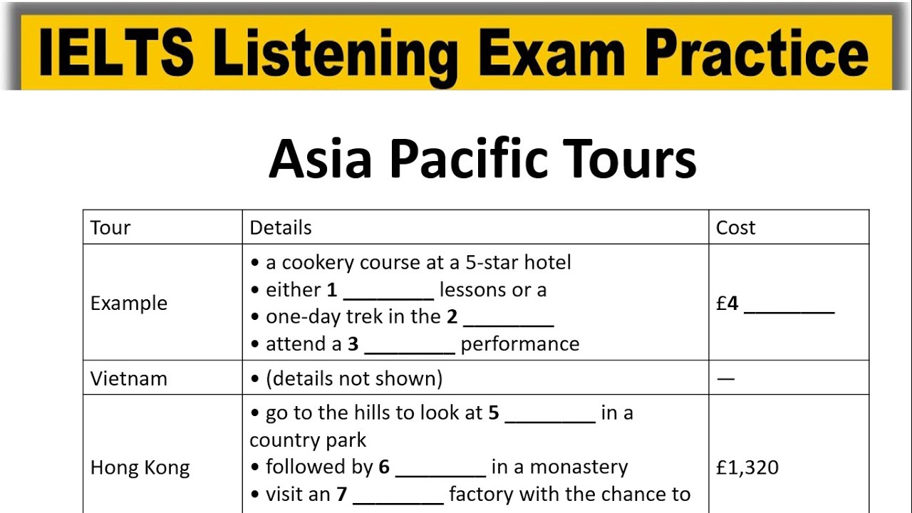 Asia Pacific Tours listening practice test 2026 with answers | IELTS Real Exam Listening