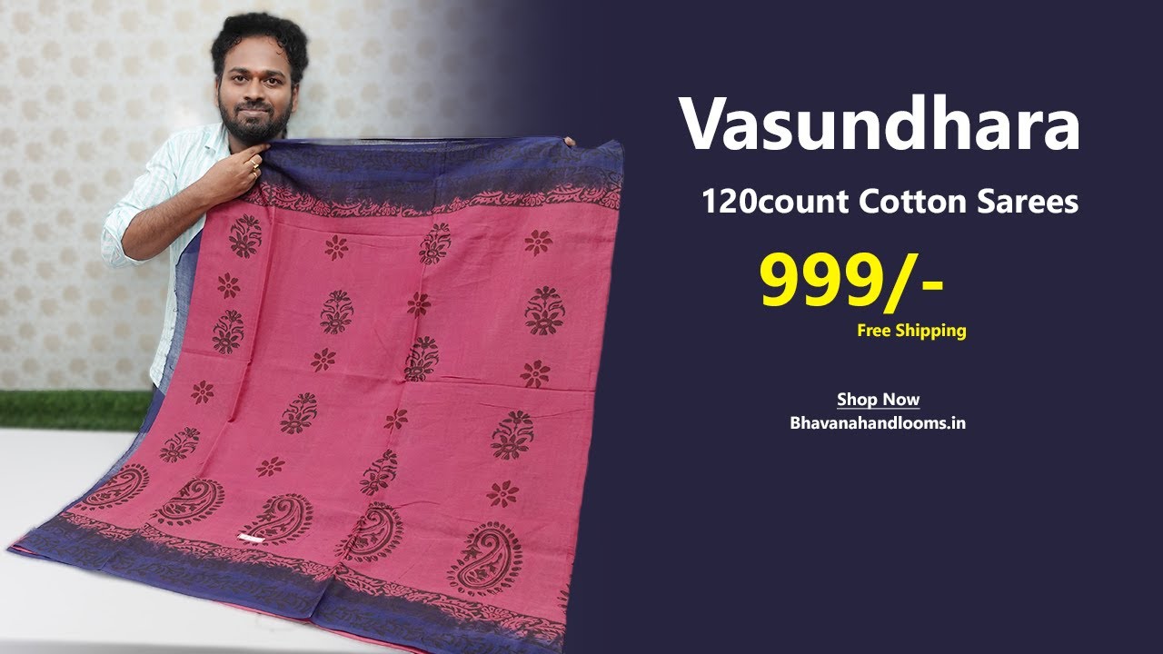 Vasundhara 120count Cotton Sarees with Free Shipping | Mana Handloom Sarees