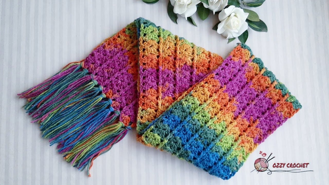 كروشيه كوفيه بغرزة الصدفة _ shell stitch