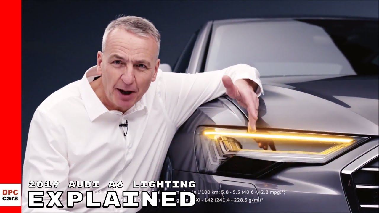 Подробное описание светодиодных фар, задних фонарей и освещения салона Audi A6 HD Matrix 2019 года