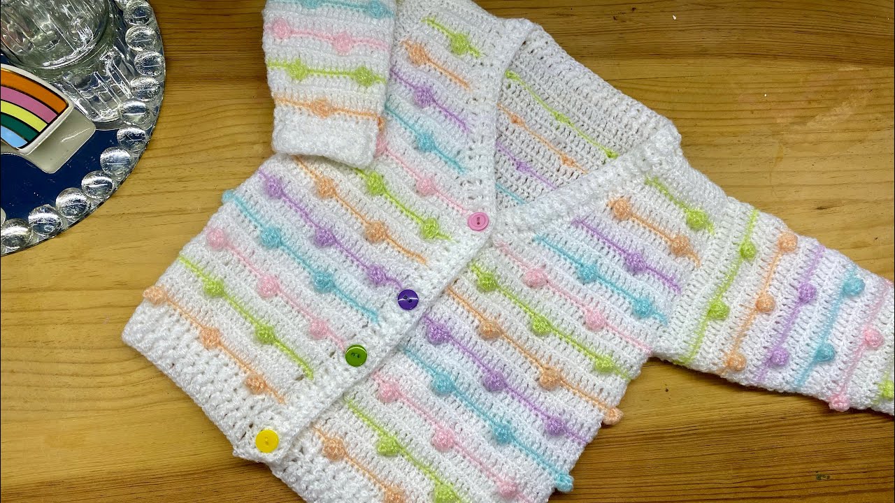 SUÉTER BOMBÓN TEJIDO A CROCHET 🍡🌸🍡  [suéter cuello V a crochet ] 🧁🍡🧁 chompa para bebé 👶🏻 🍡