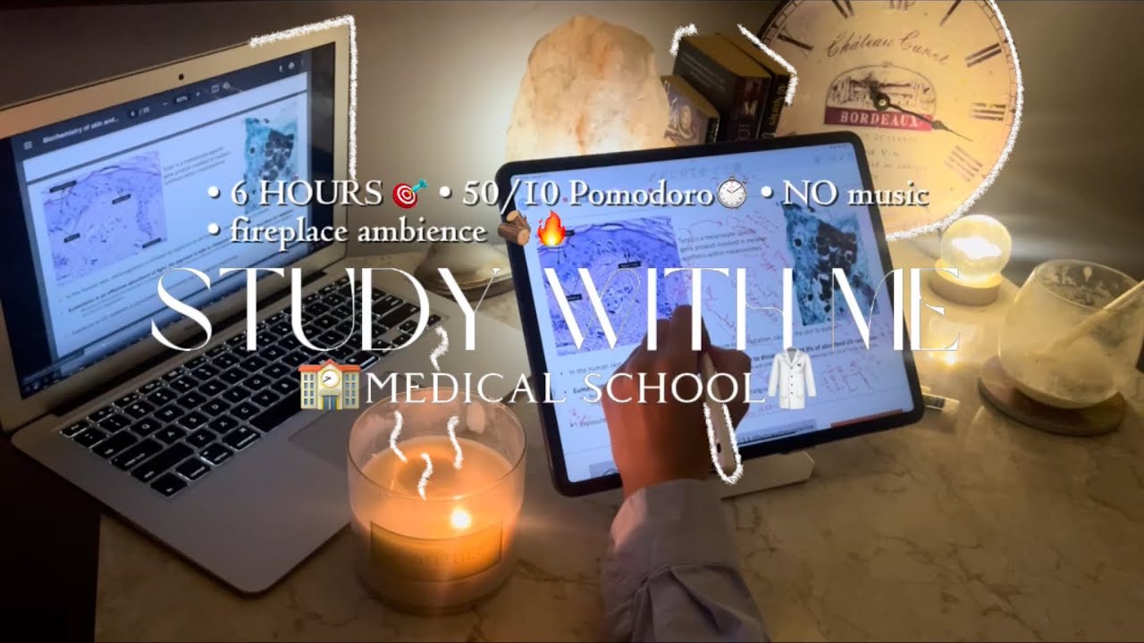 Study with me 6 hrs 🥼 | MEDICAL SCHOOL 🏫- 50/10 pomodoro - no music 🎧