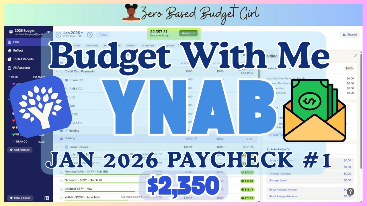 Jan 2026 1st Paycheck - YNAB - Budget With Me  | Single Income | Debt Free