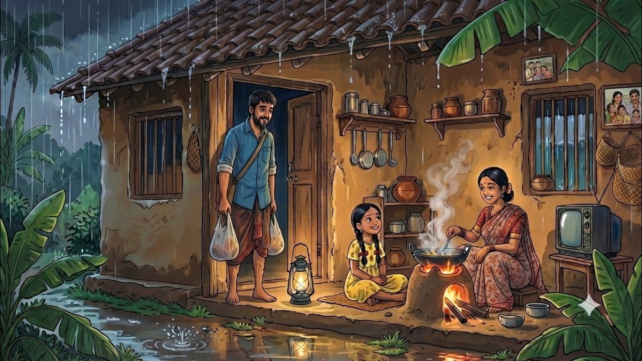🌧️Stormy Night in a 90s Indian Village | Power Cut & Cozy Rooftop Sleep | Deep Sleep Relaxation
