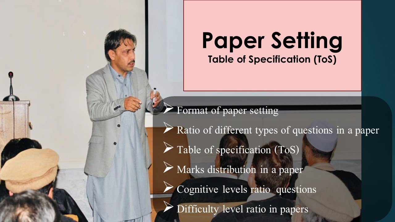Table of specification: Paper Setting